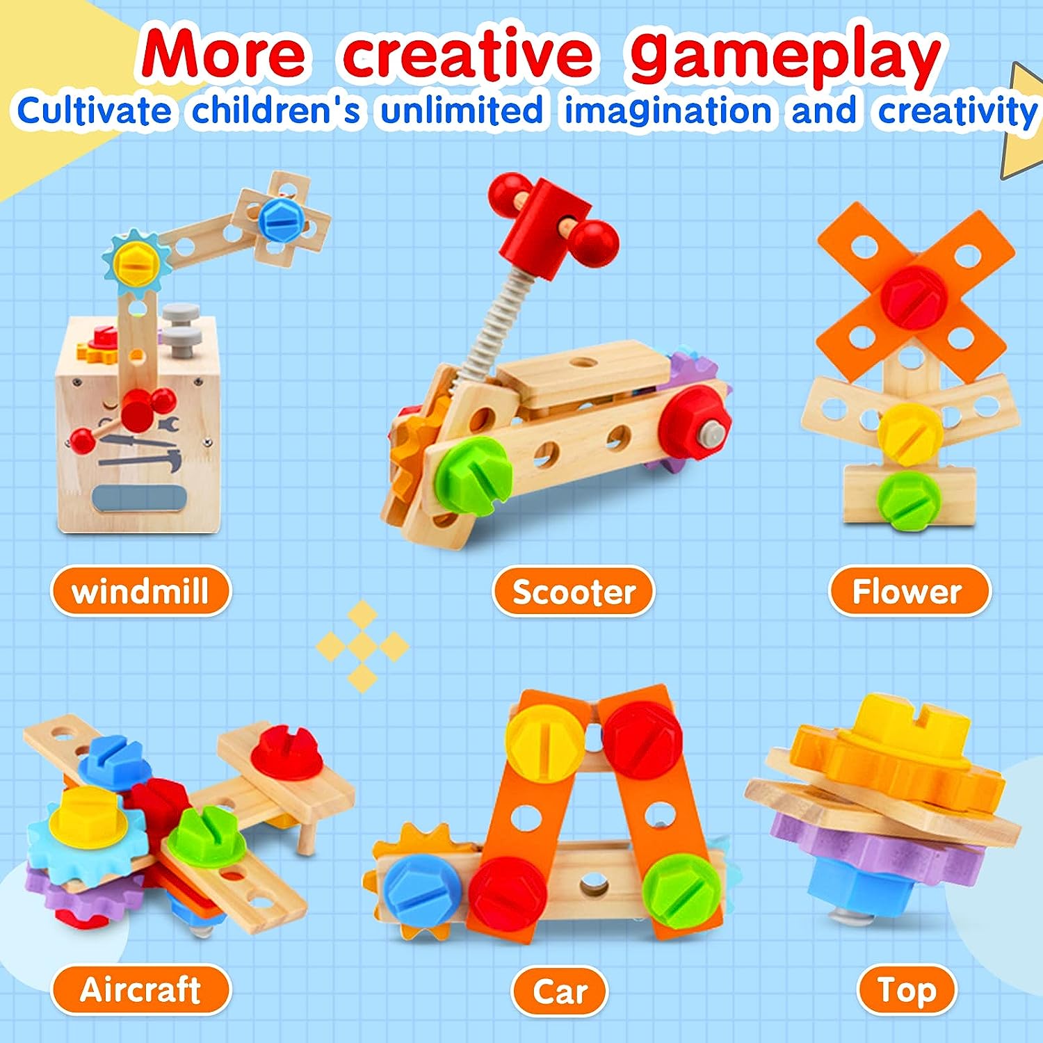 WQFSTORE Kids Wooden Tool Set - 29 Pieces with Workbench photo 3