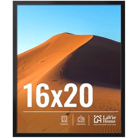 16x20 Picture Frame for Wall Display, 16x20 Black Picture Frame with HD Plexiglas, 16 x 20 Poster Frame 1 Pack, Display Frame for Vertical or Horizontal, Classic Collection