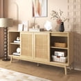 thumbnail image 4 of Noble House 61" Sideboard with Real Rattan Sliding Doors & 2 Drawers, Breathable Sturdy Storage Cabinet,Light Wood, 4 of 9