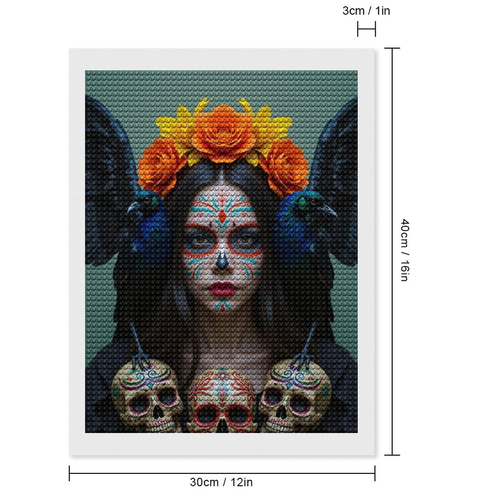 Diamond Art Kits for Adults, Orange Flowers Skull Face Ravens 5D Diamond Painting Kits for Adults Beginners, DIY Full Drill Diamond Painting, Gem Art and Crafts 12x16