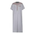 thumbnail image 5 of BAZINRICHE Men's Causal Kaftan Robe Short Sleeve Thobe Saudi Arabic Thobe for Men Round Neck, 5 of 5