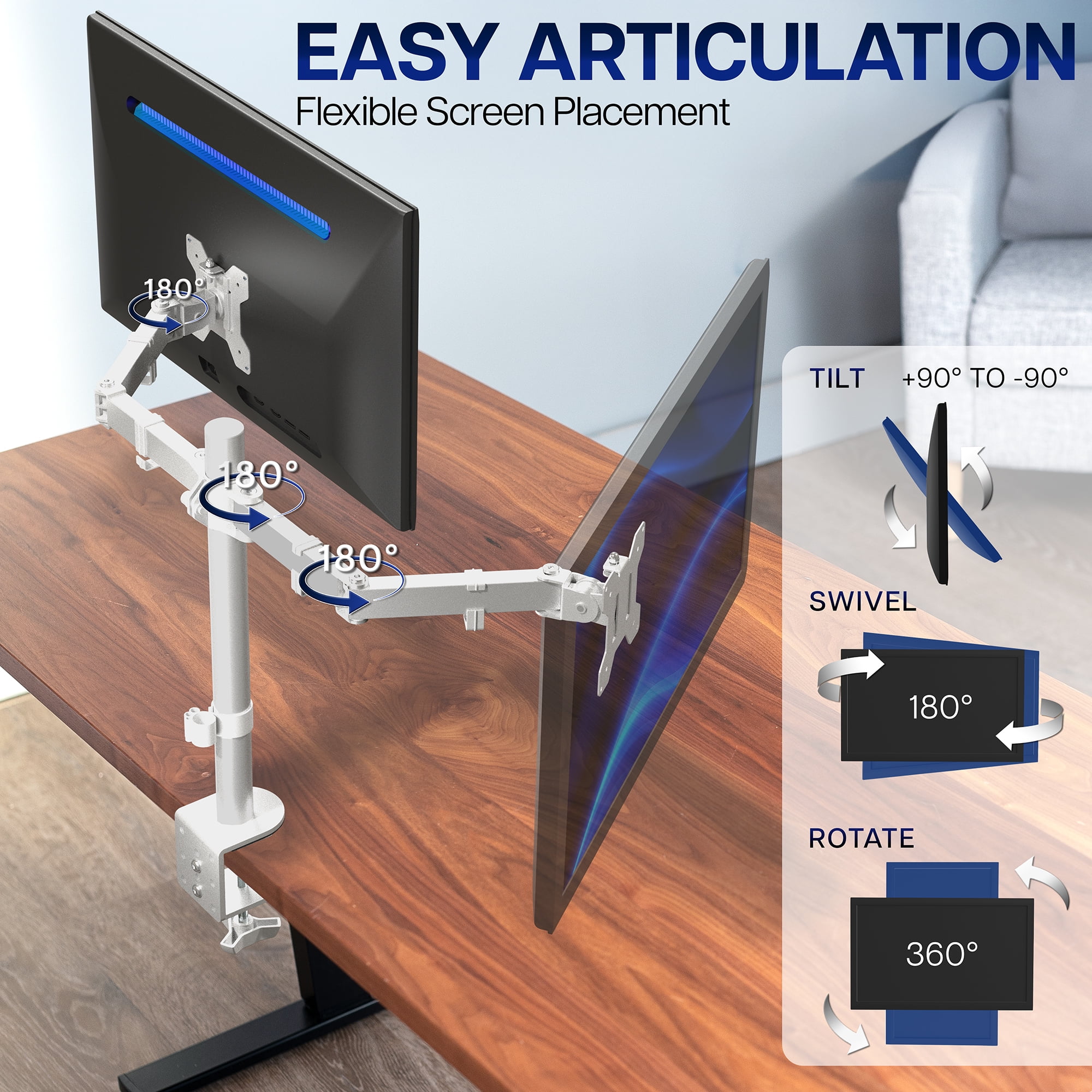 VIVO White Dual Monitor Desk Mount Stand, Fits Computer Screens up to 30"
