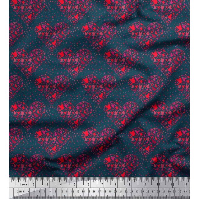 Soimoi Poly Georgette Fabric Bird & Heart Decor Fabric Printed Yard 52 Inch Wide