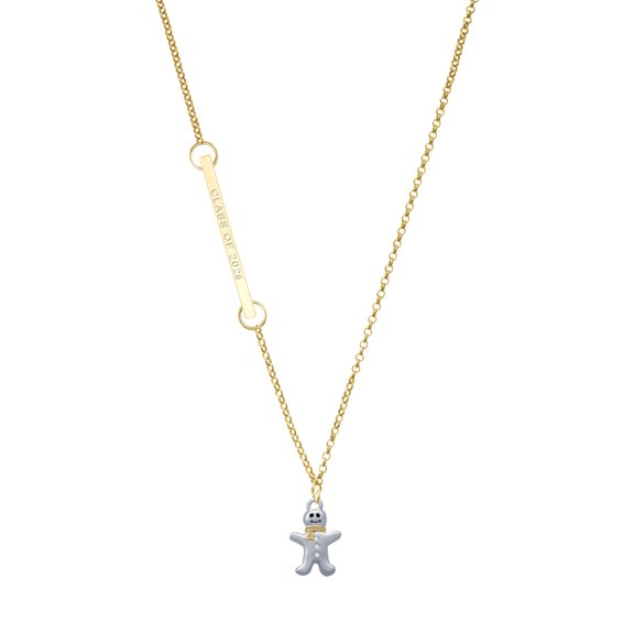 Delight Jewelry Two-tone Gingerbread Man with Crystal Buttons - Gold-tone Class of 2026 Delicate Bar Necklace, 18.75"