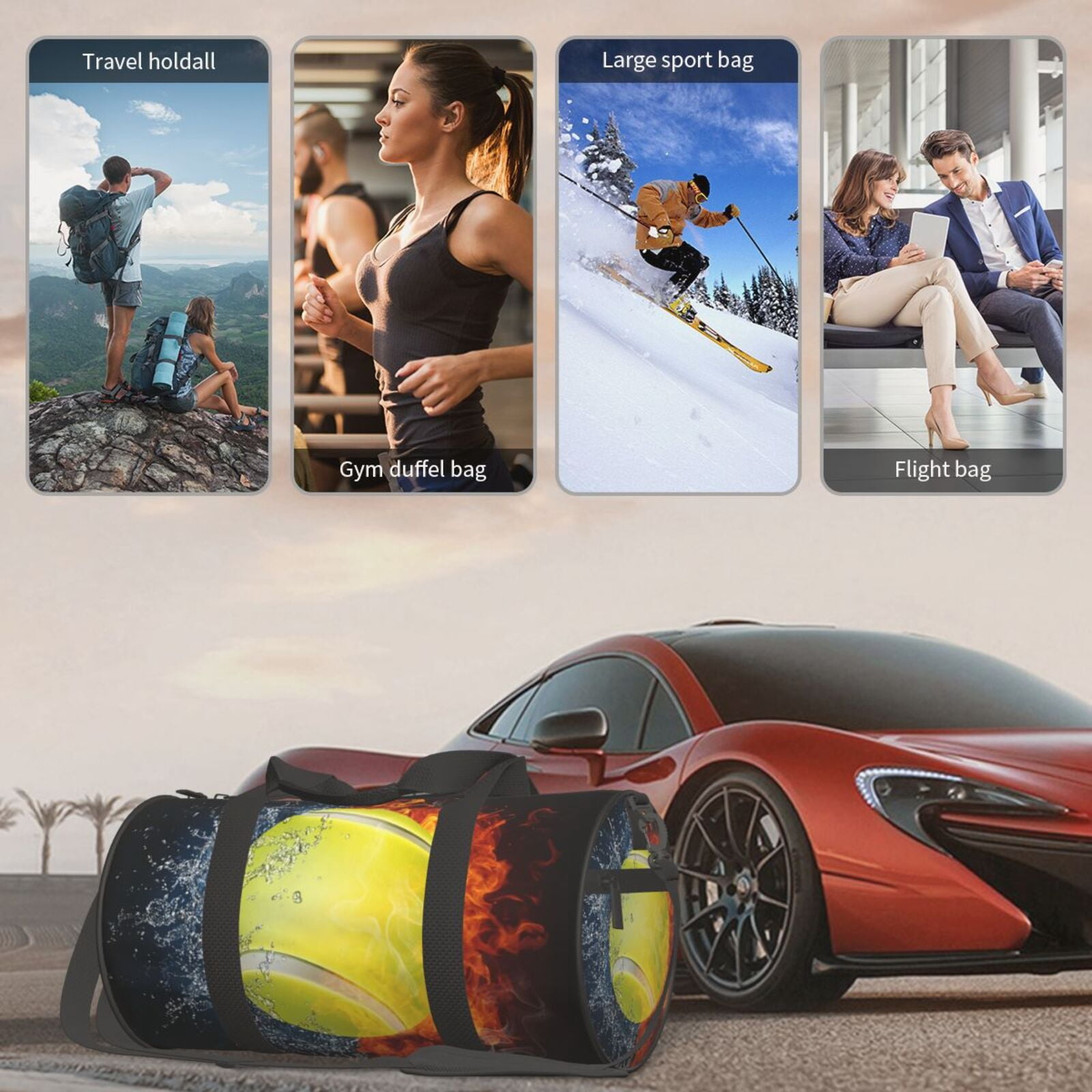 Vsdgher Tennis Ball In Fire And Water 45L Foldable Duffel Bag, Sports Gym Bag,Overnight Bag, Portable Weekender Bag for Airplanes