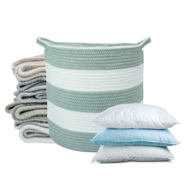 Planterist Cesta Organizadora Grande Tejida – Algodón Lavable, Plegable y Portable – Multiusos 33.5x34 cm para Almacenaje, Decoración y Ropa Sucia (Santa Catarina)