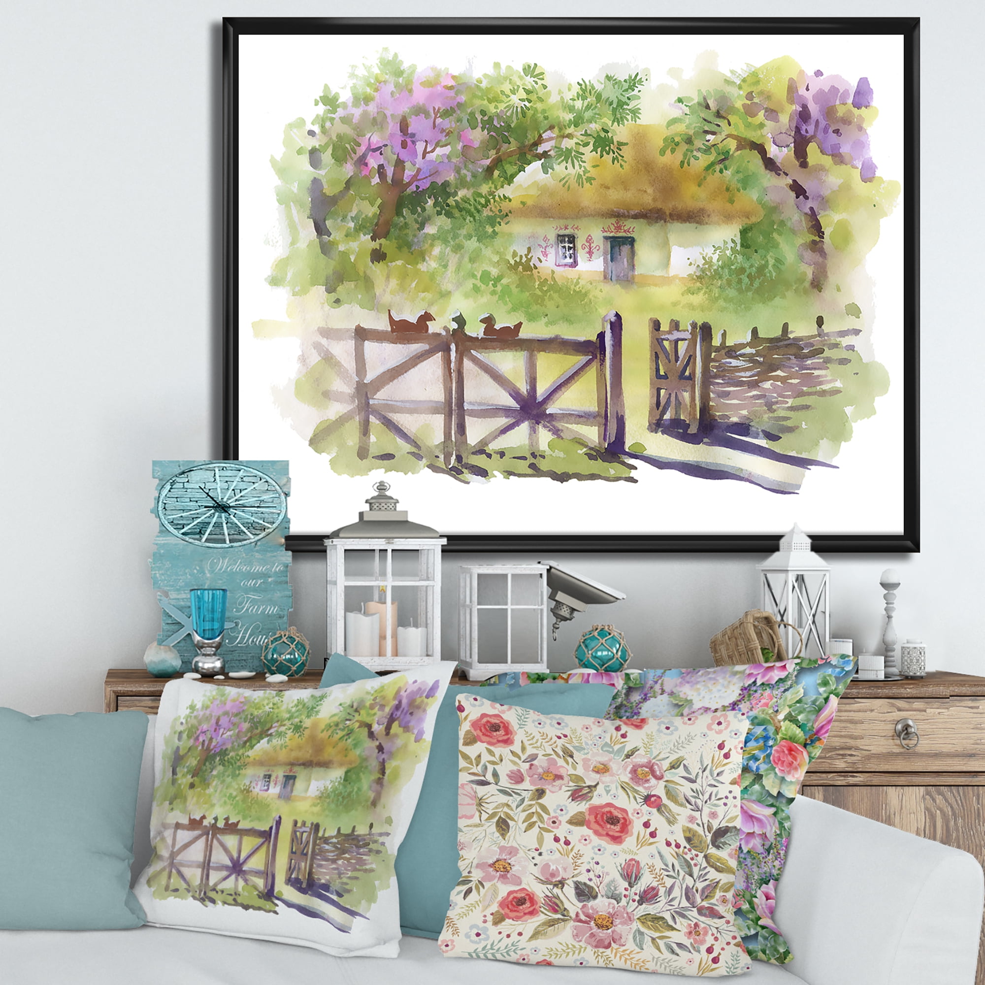 Designart 'Impression of Rustic Cottage In The Woods' Traditional Framed Canvas Wall Art Print