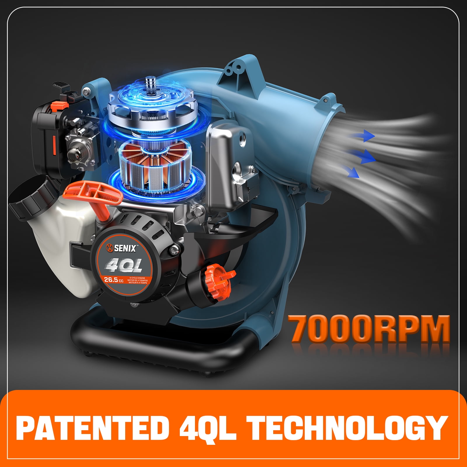 SENIX 4QL 26.5cc 4-Cycle Gas Powered Leaf Blower, 410 CFM/125 MPH, Dual-Grip Handle, Lightweight, BL4QL-L