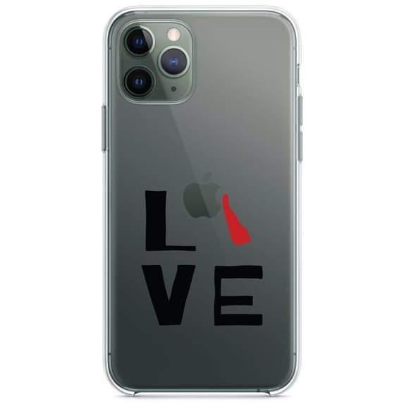 DistinctInk Clear Shockproof Hybrid Case for iPhone 13 (6.1" Screen) - TPU Bumper Acrylic Back Tempered Glass Screen Protector - Delaware - Love Red & Black