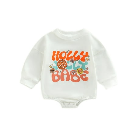 

Grianlook Baby Jumpsuit Long Sleeve Overall Letter Printed Bodysuit Home Cute Romper Casual One Piece White 60cm