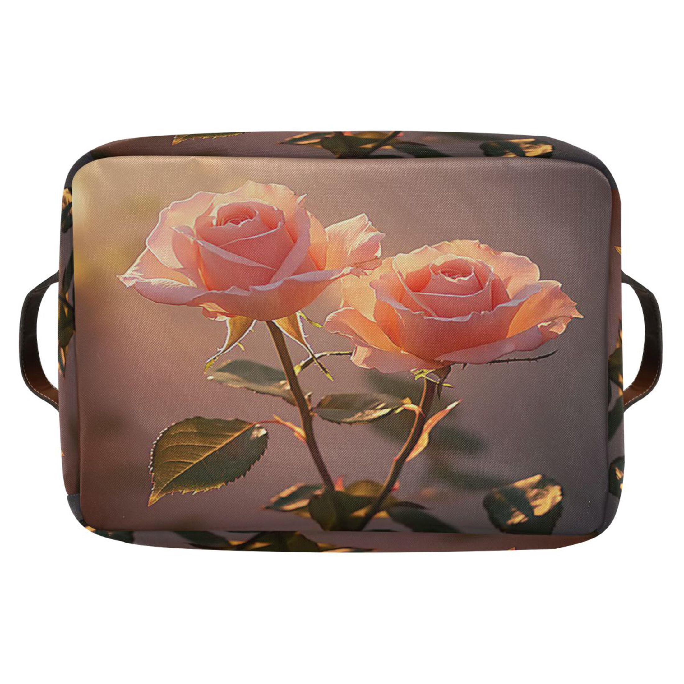 Two Pink Roses Foldable Storage Basket,Canvas Fabric Foldable Storage Bins with Handles Open Home Storage Bins Boxes for Toy Book Shelf Closet Baskets