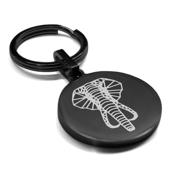 Stainless Steel Geometric Polygon Elephant Animal Round Medallion Keychain Circle Ring