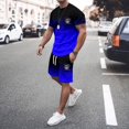 thumbnail image 2 of toraway Men's Suits Modern Fit Casual Men's Summer Tracksuit Plus Size Short Sleeve O Neck Athletic Suit Casual Color Block Drawstring Waist Tracksuit Set XL, 2 of 4