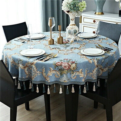 

AYZM Round Dining Table Cover European Vintage Floral Tassel Tablecloth