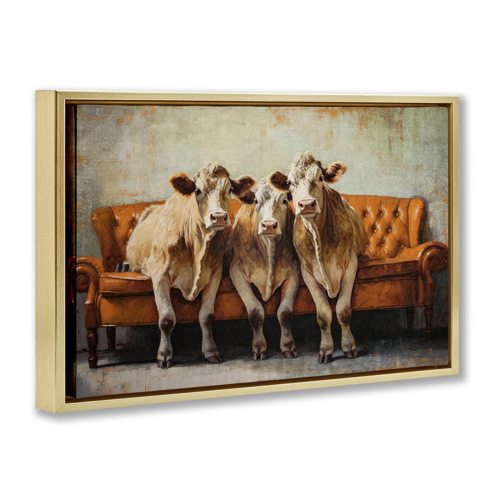 Stupell Industries Cows Just Chillin' Gold Framed Floater Canvas Wall Art, design by Tina LeCour
