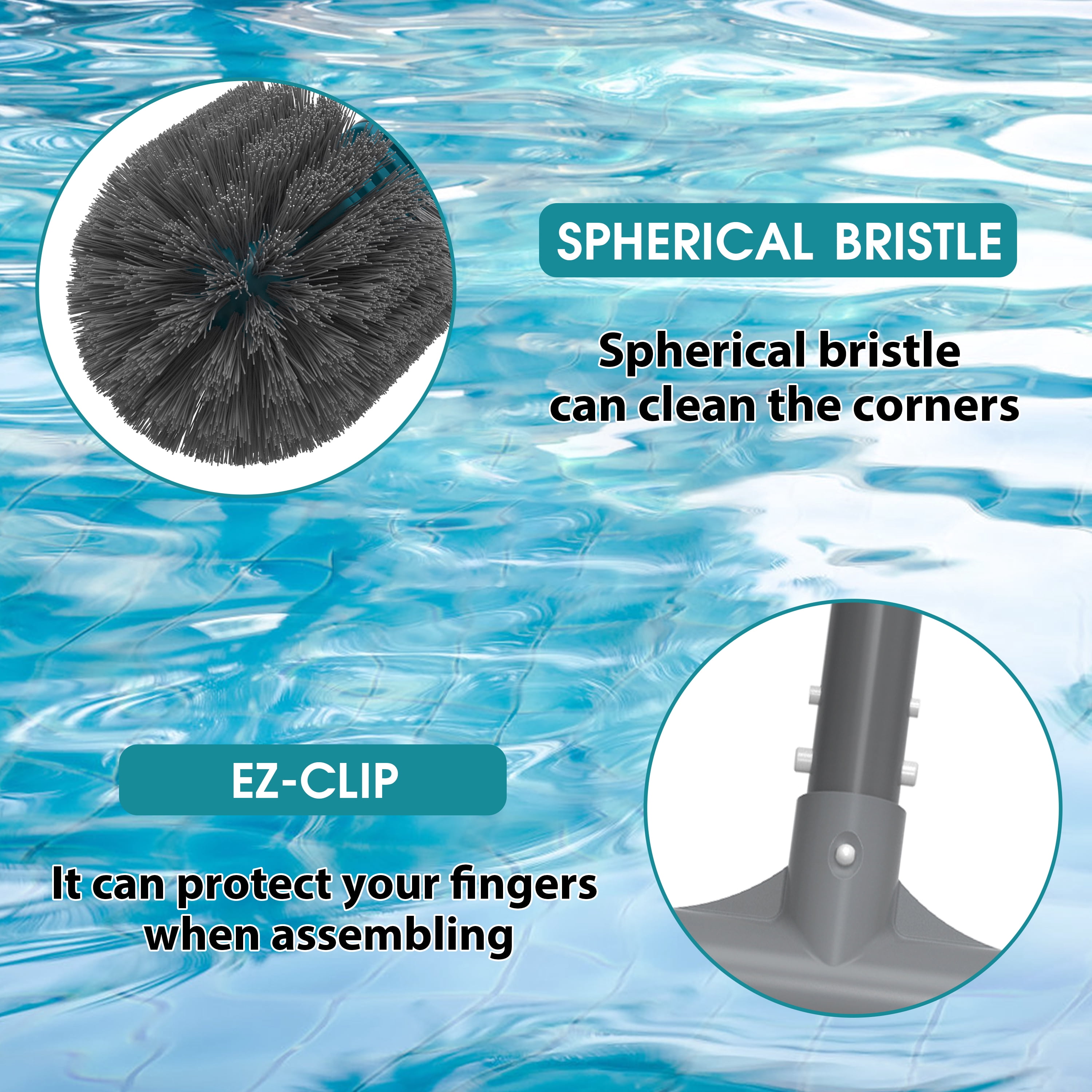 Bluescape Teal & Gray 20" Pool Wall Brush With PP Side Bristles