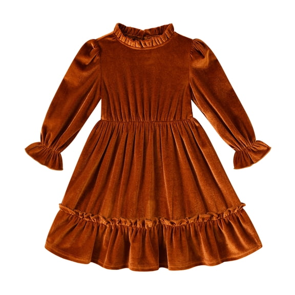 Tiny Cutey Little Girls Velvet Mock Neck Dress Fall Outfit Long Sleeve Ruffle A-Line Party Dress for 3-4T