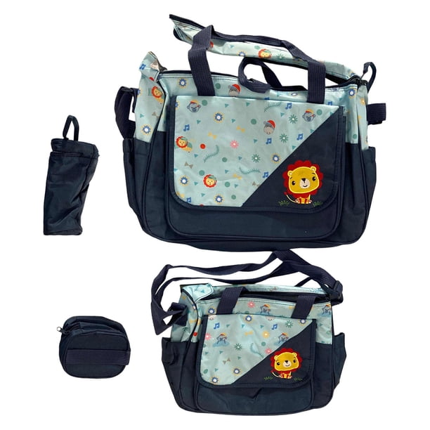Conjunto multifuncional de bolso cambiador con bolsa para el almuerzo y bolsa para pañales ajustable Azul oscuro