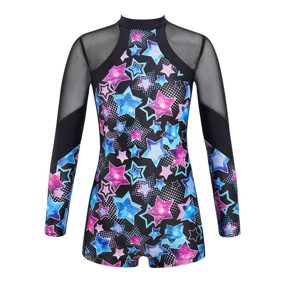 iiniim Kids Long Sleeve Gymnastics Leotard Ballet Dance Biketard Short Unitard Dancewear