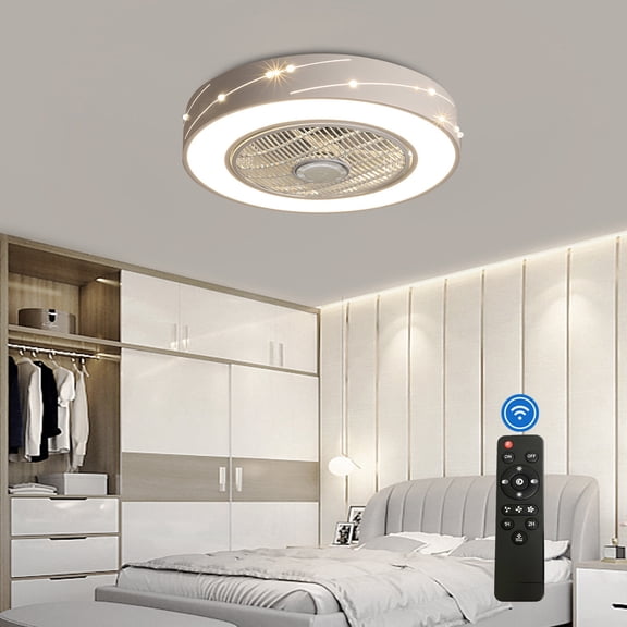 21.7in Ceiling Fan with Light and Remote White 7-Blade Modern Flush Mount Light with 3 Speeds & 1/2H Timer