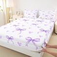 thumbnail image 3 of Manfei Lovely Bowtie Full Size Sheets,Purple Heart Print Bed Sheets,Ribbon Bow Knot Sheet Sets For Girls,Microfiber Bedroom Decor,4pcs, 3 of 7