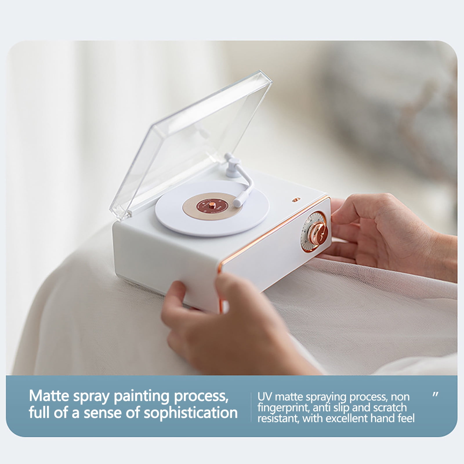 Foqnuq Vintage Bluetooth Speaker Alarm Clock Mini Portable Player Wireless Charging Retro Phonograph Audio for Travel Outdoor Home Use