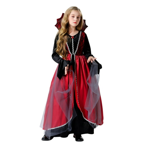 Odeerbi Girls Princess Dress Little Girls Clothes Kids Halloween Medieval Style Court Attire Witch Sorceress Party Dresseses Red 8-9 Years