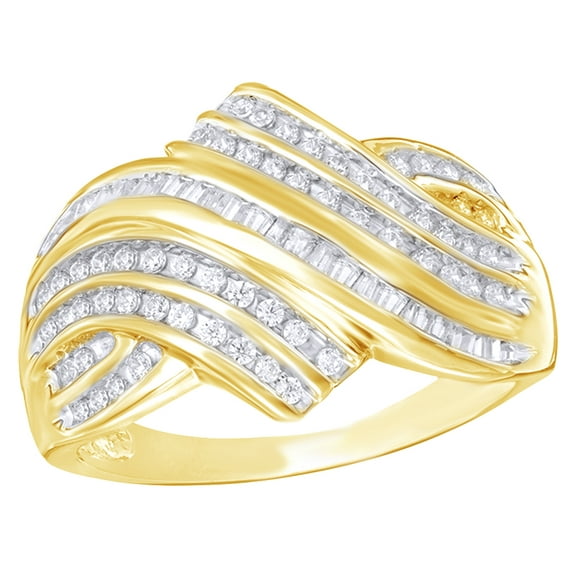 White Natural Diamond Layered Bypass Ring In 10k Yellow Gold