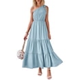 thumbnail image 1 of Vestido PRETTYGARDEN Maxi Azul con Nudo y Un Hombro Sin Mangas Talla L, 1 of 8
