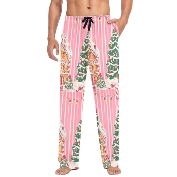 FORMRS Mens Pajama Pants with Pockets Sleepwear Lounge Bottoms Sizes S-2XL, Brown Gingerbread House