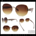 thumbnail image 2 of Womens Rimless Bevel Lens Flower Jewel Hinge Round Fashion Sunglasses Gold Beige - Brown, 2 of 8