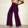 thumbnail image 3 of QATAINLAV Women's High Waist Wide Leg Sequin Pants Fashion Sparkle Glitter Palazzo Trousers Carnival Outfits Purple, 3 of 10
