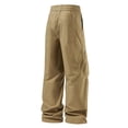 thumbnail image 4 of LWavelet Men's Cargo Wide Leg Pants - Drawstring Waist Multiple Pockets Utility Fabric Casual Daily Pants Khaki 3XL, 4 of 9