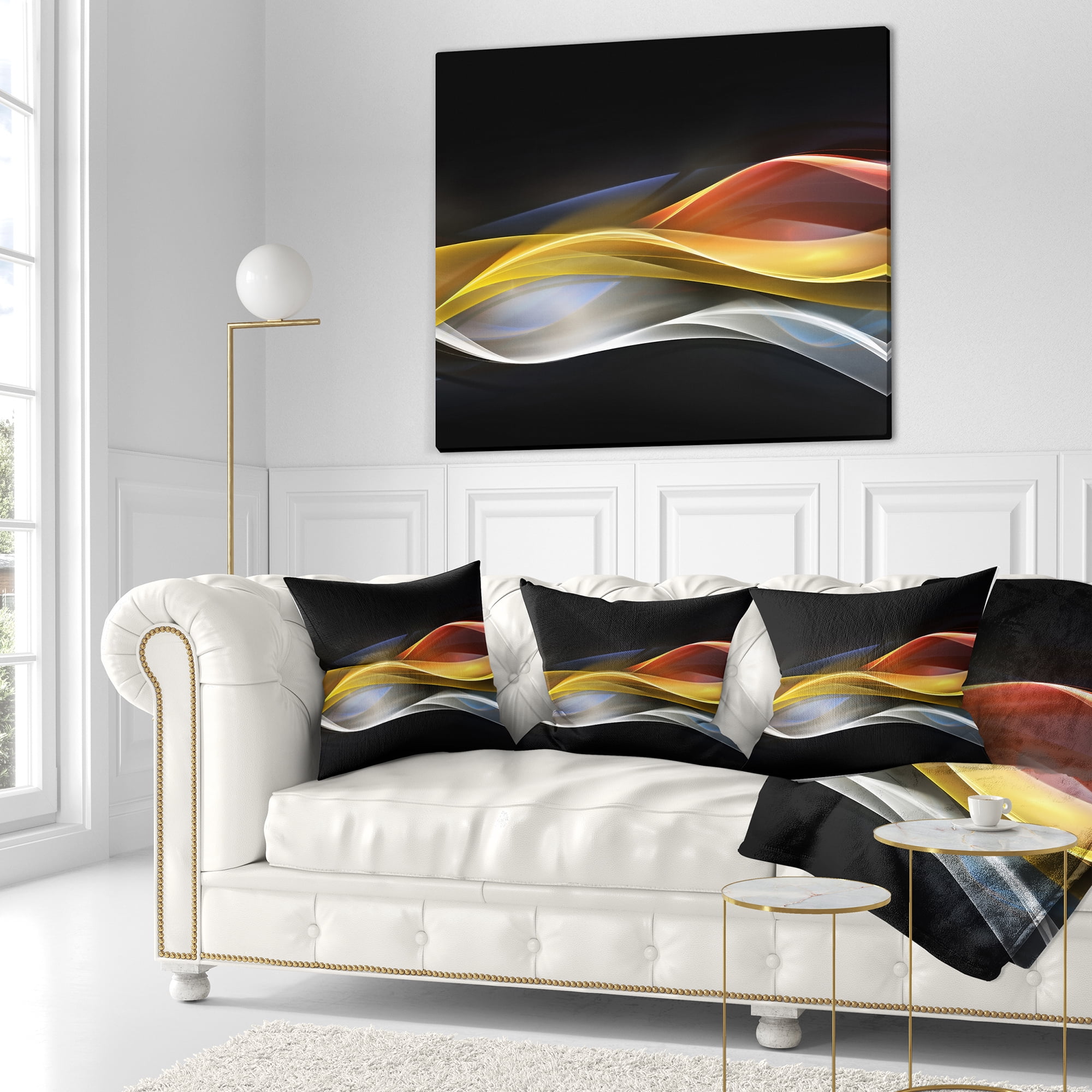 Designart 3D Gold Silver Wave Design - Abstract Throw Pillow - 18x18