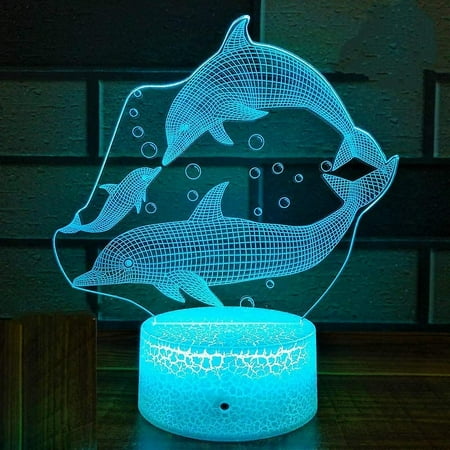 

PLF 3d Dolphin Shape Night Light 7 Color Change Led Table Desk Lamp Acrylic Flat Abs Base Usb Charger Home Brithday Xmas Kid Children Gift