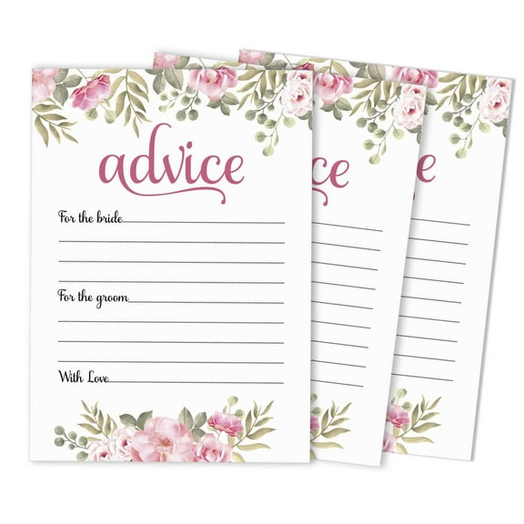 Inkdotpot Set Of 50 Advice For The Bride & Groom Floral Advice Cards Wedding Activity Game, Guestbook Alternative 5x7 inches