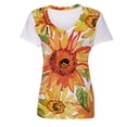 thumbnail image 4 of Moda mujer estampado de girasol camisetas cuello redondo casual mangas cortas tops blusa Pompotops  hkajfhjk460891, 4 of 5