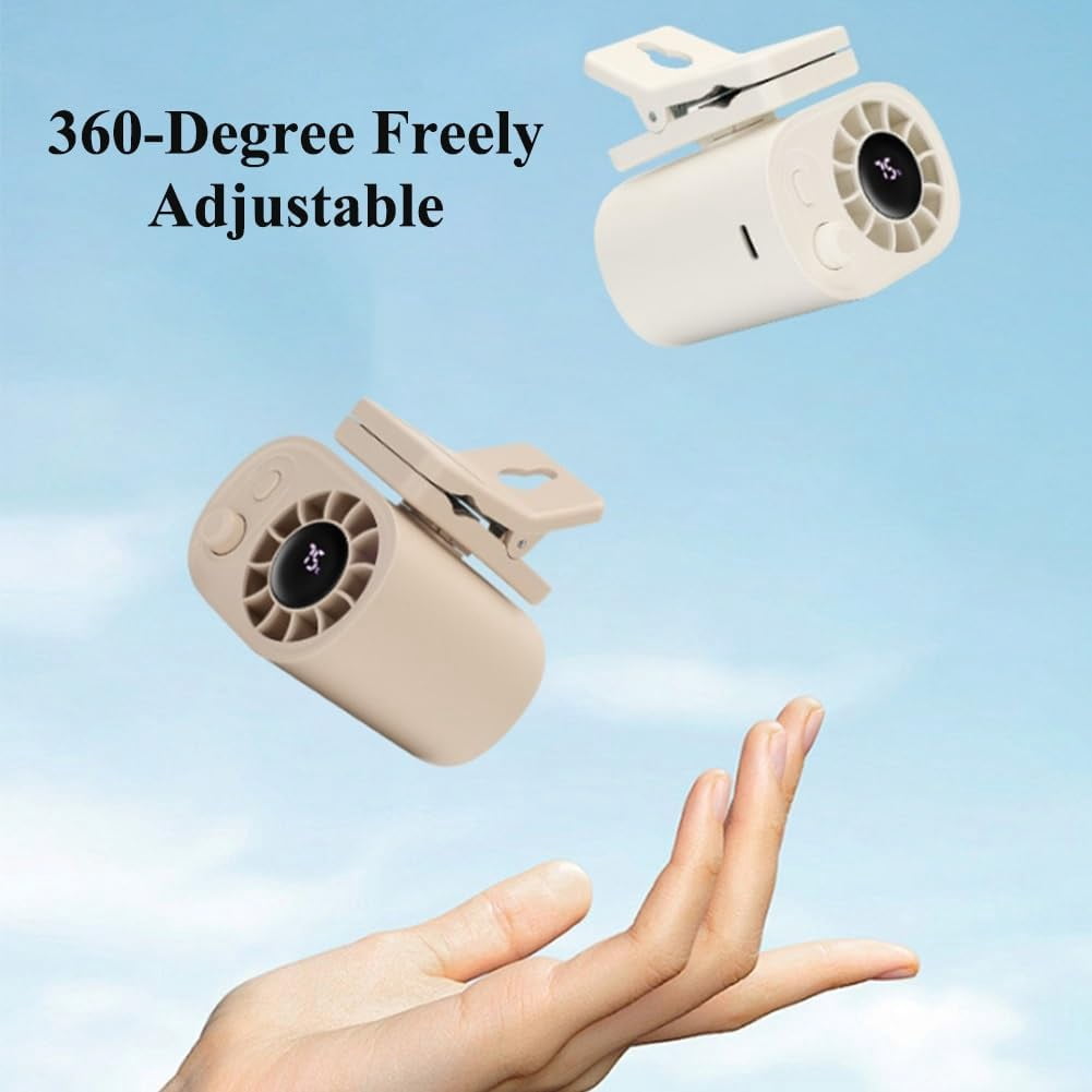 Car Clip on Fan with LED Display, Portable USB Rechargeable Small Electric Fan with 1800mah Battery, 360° Rotation Car-Mounted Umbrella Clip Personal Cooling Fans, For Cars, Camping