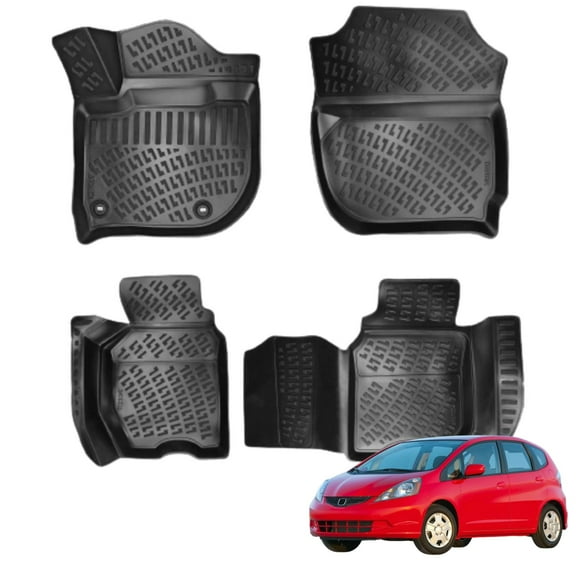 BMY MOTORS Car Floor Mats Liner Compatible for Honda Fit / Jazz 2009-2013 | Front & 2nd Row Seat | Waterproof | All Weather | Durable, Black