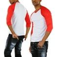 thumbnail image 2 of ToBeInStyle Mens Sleeved Baseball Inspired Classic Shirt Tee - 3/4 Sleeve - Red/White - X-Large, 2 of 7