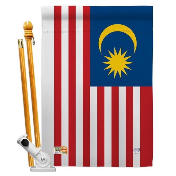 Breeze Decor BD-CY-HS-108259-IP-BO-D-US15-BD 28 x 40 in. Malaysia Flags of the World Nationality Impressions Decorative Vertical Double Sided House Flag Set with Pole Bracket & Hardware