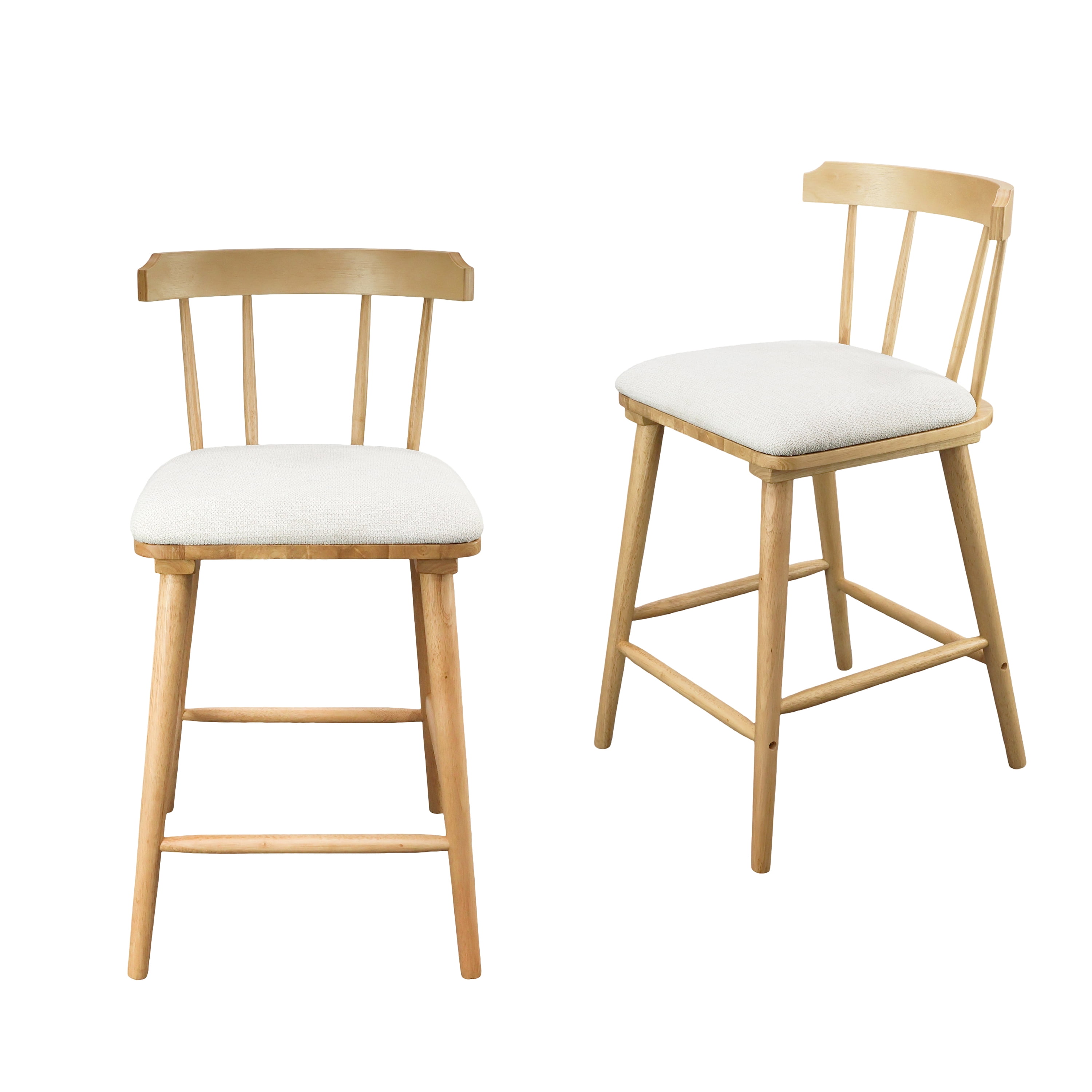 Wooden Upholstered Counter Stool Set of 2,Kitchen Bar Chairs with Back with Wood Legs for Dining Room,Beige
