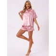 thumbnail image 2 of DARING DIVA Pajama Satin Oversize Casual Button Down Point Collar Set S Pink, 2 of 7