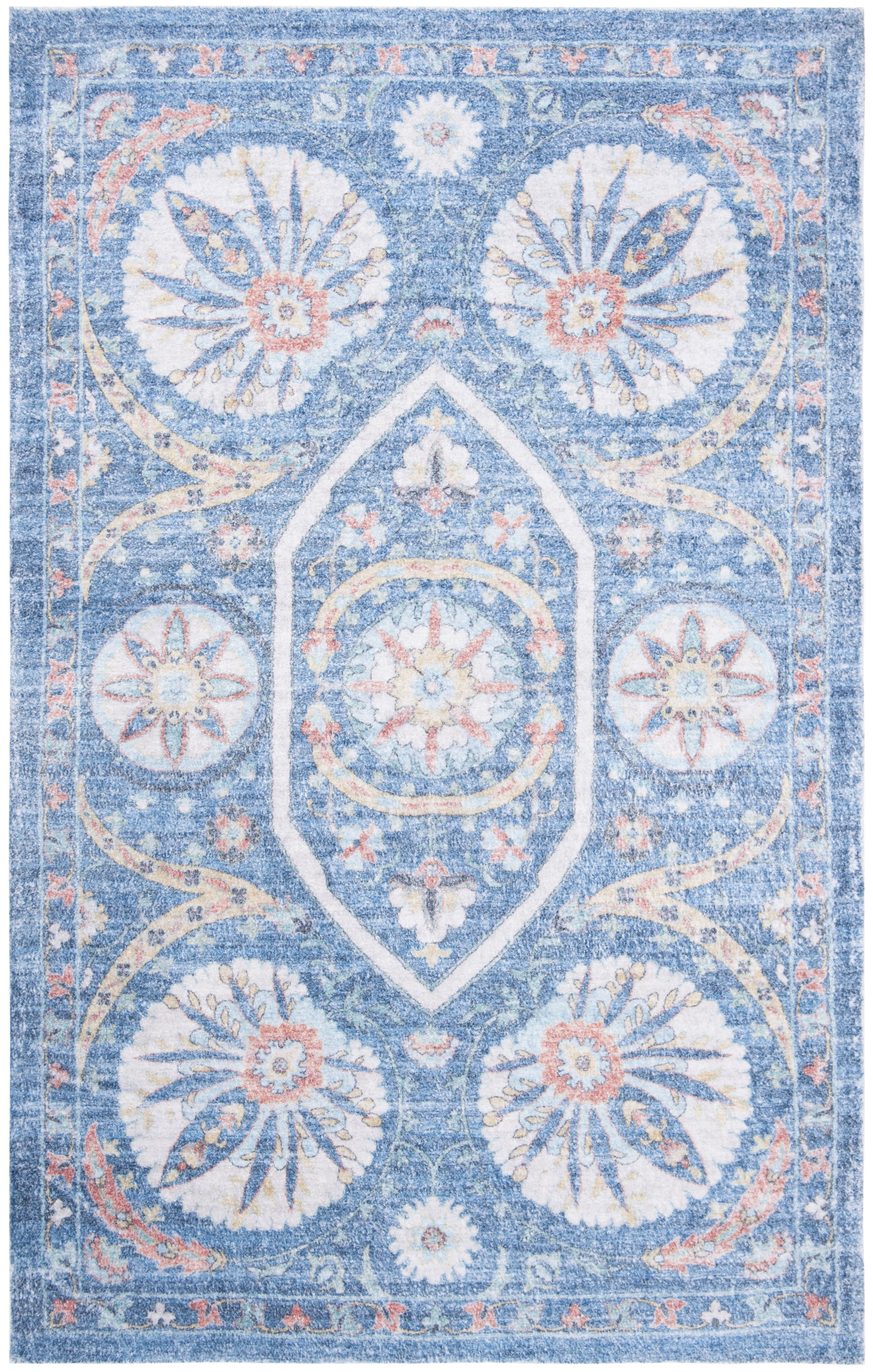SAFAVIEH Saffron Jaslyn Bordered Oriental Area Rug, Blue/Cream, 5' x 8'