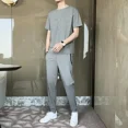 thumbnail image 5 of Conjunto de chándal con camiseta negra para hombre, pantalones de chándal lisos, conjuntos deportivos para gimnasio, ropa de hombre de alta calidad, conjunto elegante de 2 piezas básico, 5 of 5
