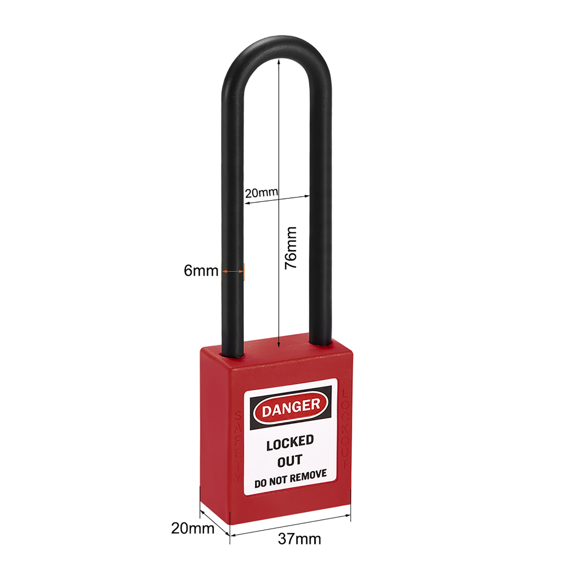 Orange Pack of 1 1-1/2 Shackle Clearance Brady Plastic Lockout/Tagout Padlock 1-3/4 Body Length Keyed Different