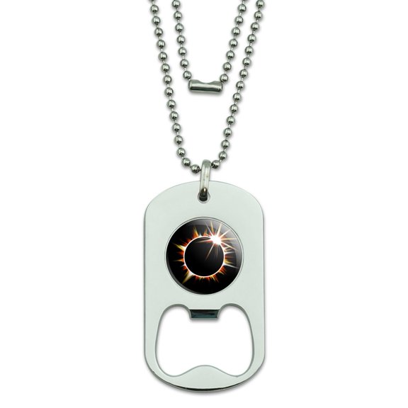 Total Solar Eclipse Painted Military Dog Tag Bottle Opener Pendant