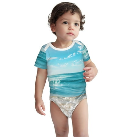 

Kdxio Sunny Ocean Waves Pattern Unisex Baby Cotton Short Sleeve Bodysuits-12 Months