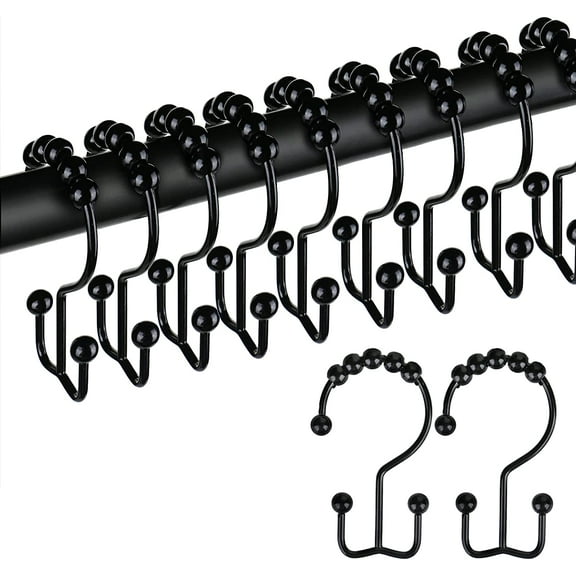 12Pcs Shower Curtain Hooks Rings Premium Rust Resistant Metal Hook Double Glide Shower Hooks Roller Balls Glide on Shower Rods for Bathroom Curtain, Shower Curtains & Liners(Vintage Black)