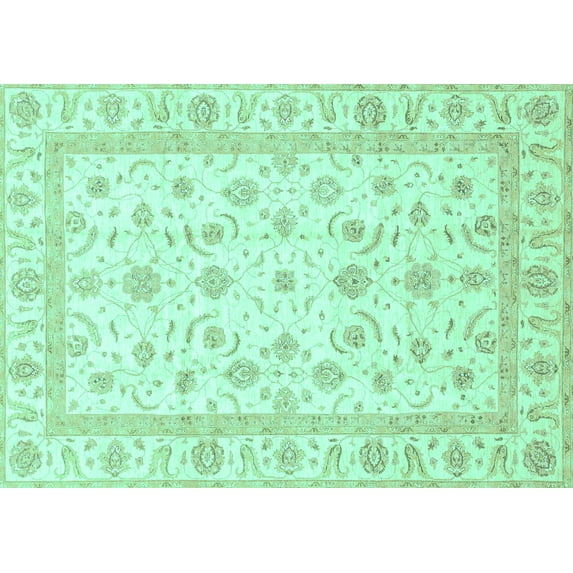 Ahgly Company Machine Washable Indoor Rectangle Oriental Turquoise Blue Traditional Area Rugs, 5' x 8'